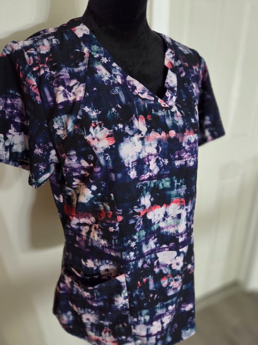 Barco Stretch Floral V-Neck Scrub Top Women’s